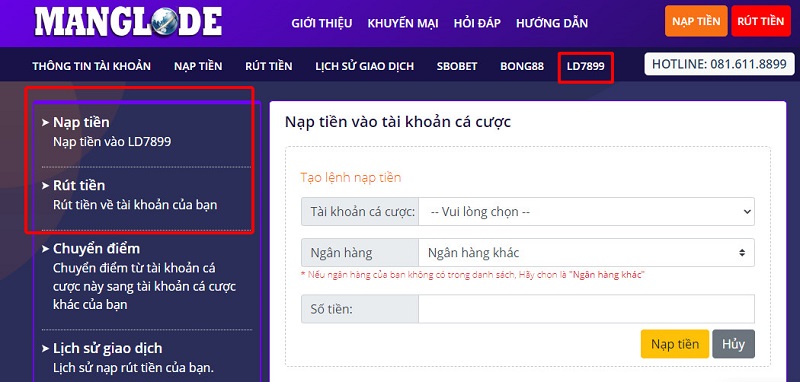 LD789 nạp tiền rút tiền LD789 nhanh, chi tiết