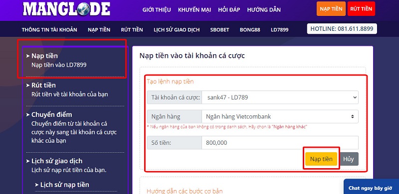ld789 nạp tiền